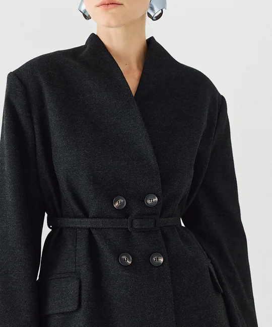 Blazer croisé ceinturé + Pantalon large anthracite — vue 3