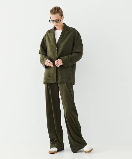Blazer daim + Pantalon suédine olive — Olive