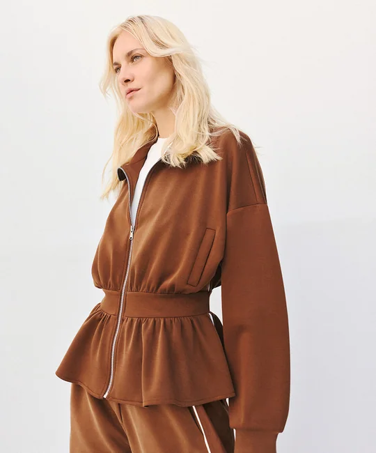 Veste peplum + Pantalon bimatière cognac — vue 3