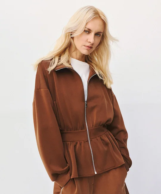 Veste peplum + Pantalon bimatière cognac — vue 4