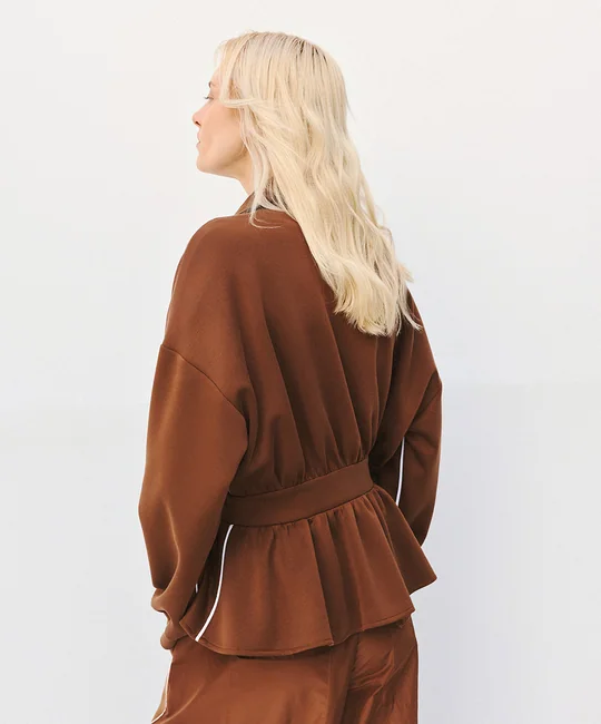 Veste peplum + Pantalon bimatière cognac — vue 5