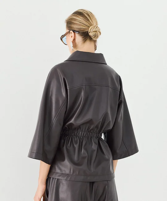 Ensemble veste en simili cuir à coulisse & pantalon jogger en simili cuir — vue 4