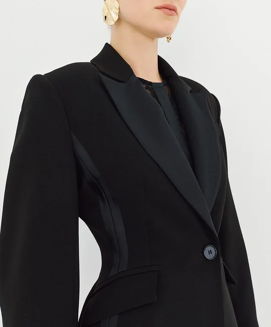 Ensemble blazer ajusté + pantalon large satin — vue 4