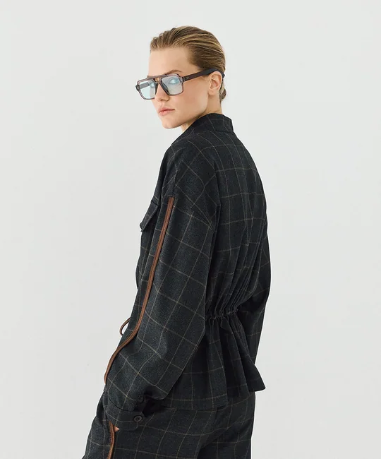Ensemble veste à carreaux à cordons & pantalon à carreaux taille élastique — vue 3