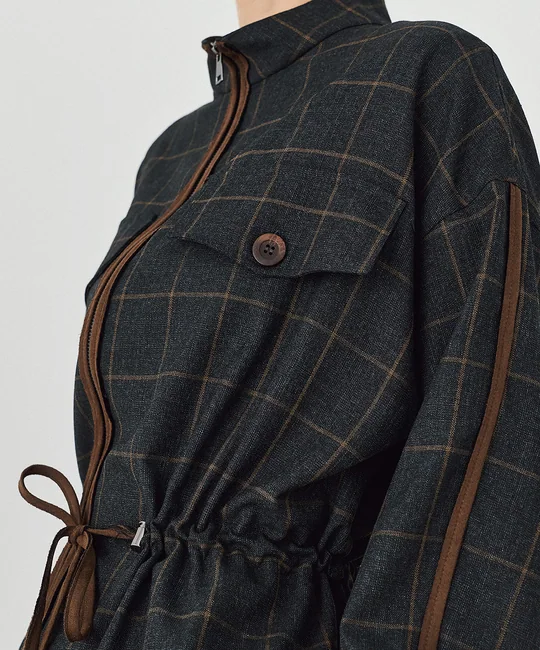 Ensemble veste à carreaux à cordons & pantalon à carreaux taille élastique — vue 4