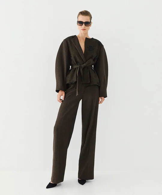 Veste ceinturée + Pantalon palazzo olive — Olive