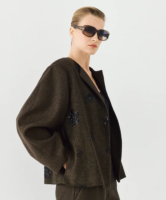 Veste ceinturée + Pantalon palazzo olive — vue 3