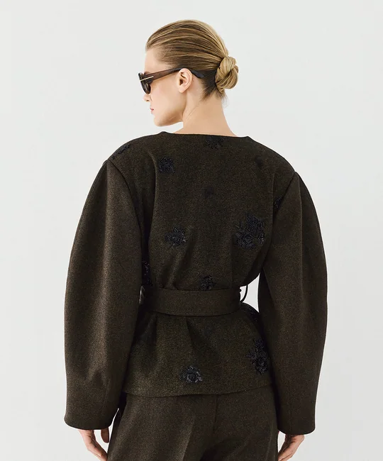Veste ceinturée + Pantalon palazzo olive — vue 5