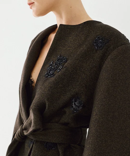 Veste ceinturée + Pantalon palazzo olive — vue 6