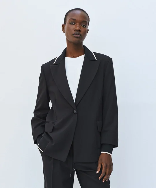 Blazer côtelé + Pantalon taille élastique noir — Noir