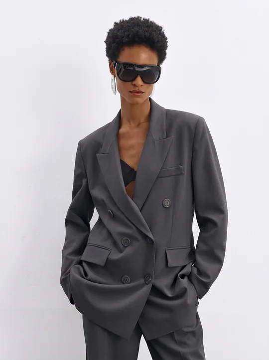 Blazer croisé + Pantalon large tailleur anthracite — Anthracite