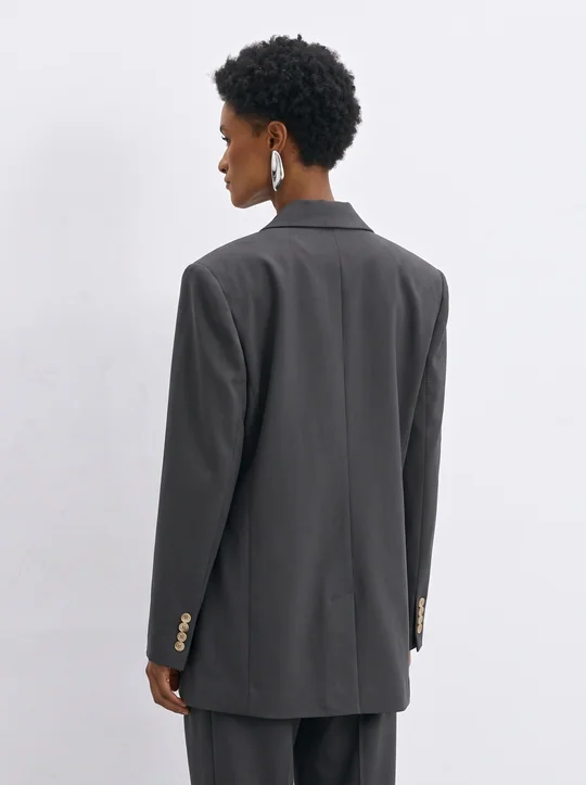 Blazer croisé + Pantalon large tailleur anthracite — vue 4