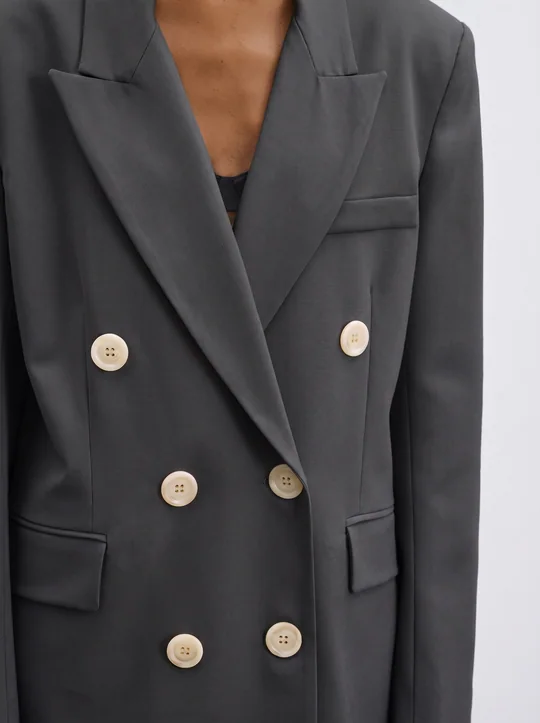 Blazer croisé + Pantalon large tailleur anthracite — vue 5