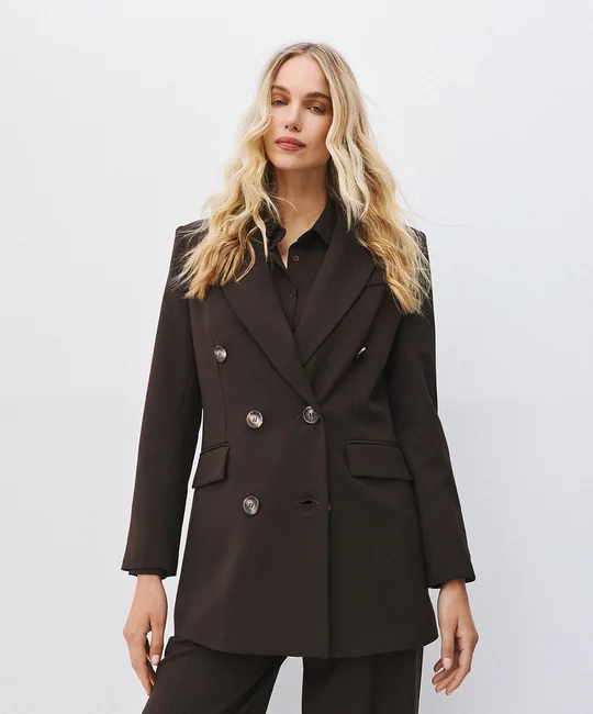 Blazer croisé + Pantalon large tailleur café — vue 3