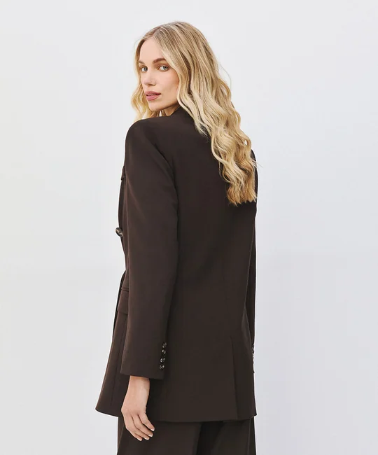 Blazer croisé + Pantalon large tailleur café — vue 5