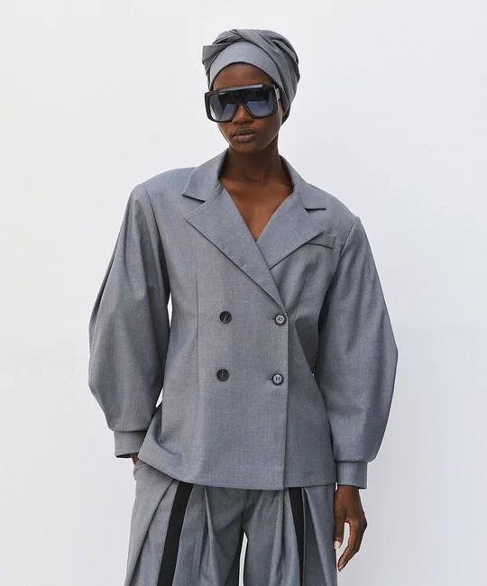 Blazer croisé + Pantalon large gris — vue 4