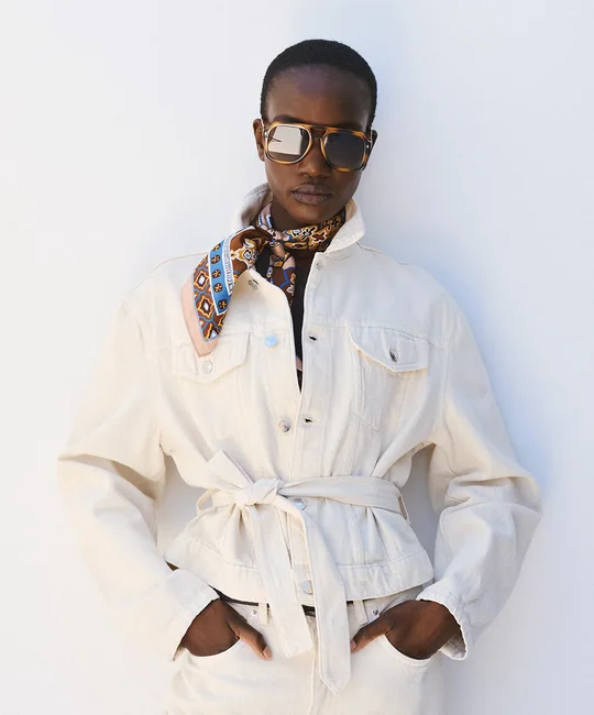 Veste en jean ceinturée — Vanille