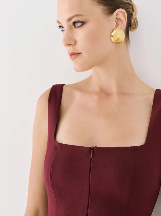 Ensemble top col carré zippé + pantalon taille haute bordeaux — vue 4