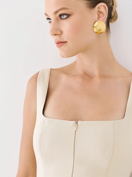 Ensemble top col carré zippé + pantalon taille haute écru — vue 4