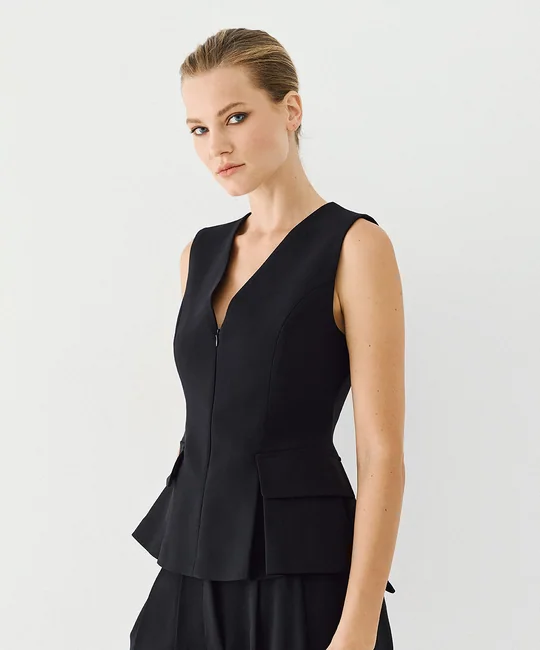 Top sans manches + Pantalon carotte noir — Noir