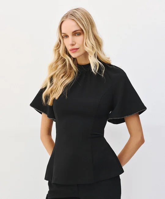 Blouse dos ouvert à strass — Noir