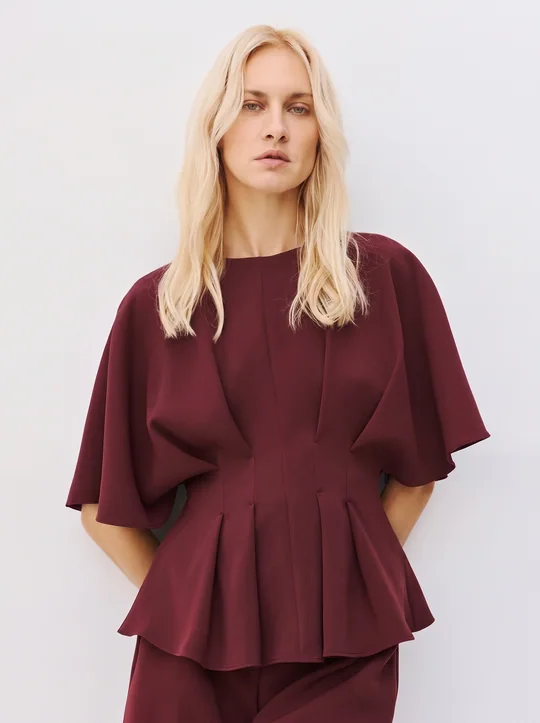 Blouse plissée + Pantalon bordeaux — Bordeaux