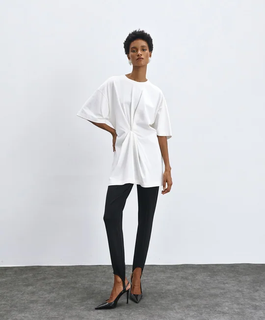 T-shirt long plissé en coton — vue 2