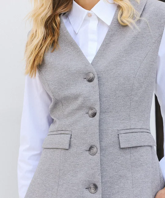 Ensemble gilet tailleur long + pantalon barrel à plis gris — vue 3