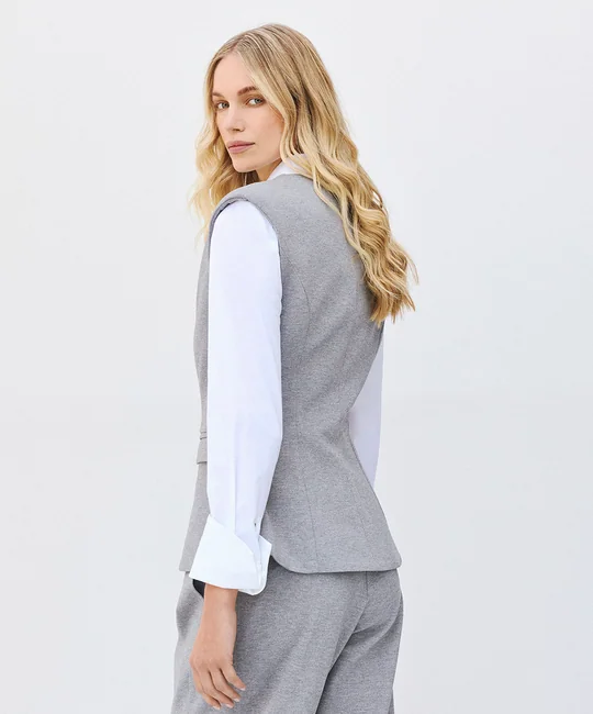 Ensemble gilet tailleur long + pantalon barrel à plis gris — vue 4