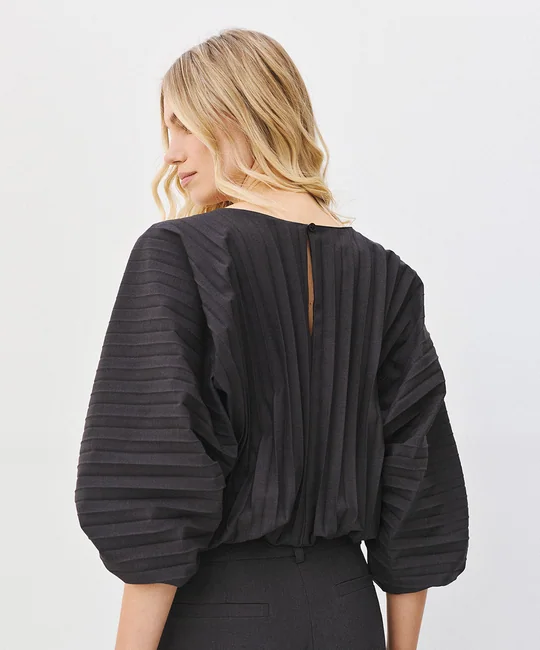 Ensemble top plissé manches kimono & pantalon large à double pince — vue 4