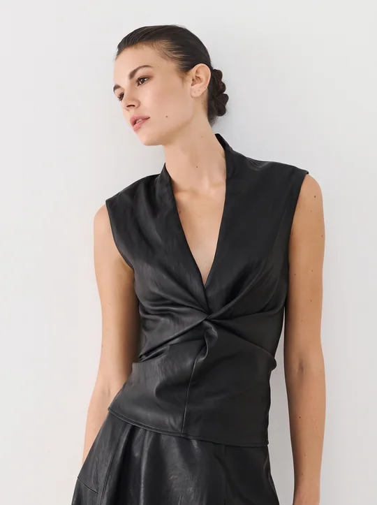 Top simili cuir + Jupe midi noir — vue 1