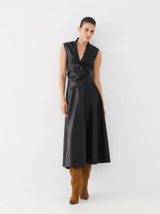 Top simili cuir + Jupe midi noir — vue 2