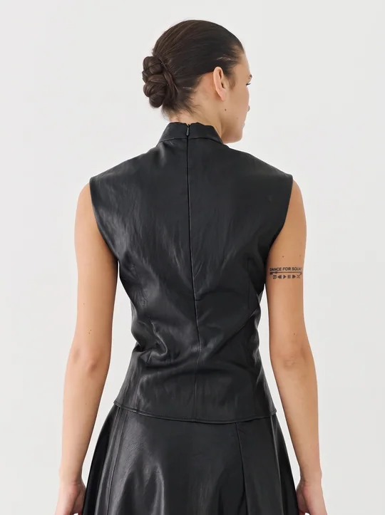 Top simili cuir + Jupe midi noir — vue 4