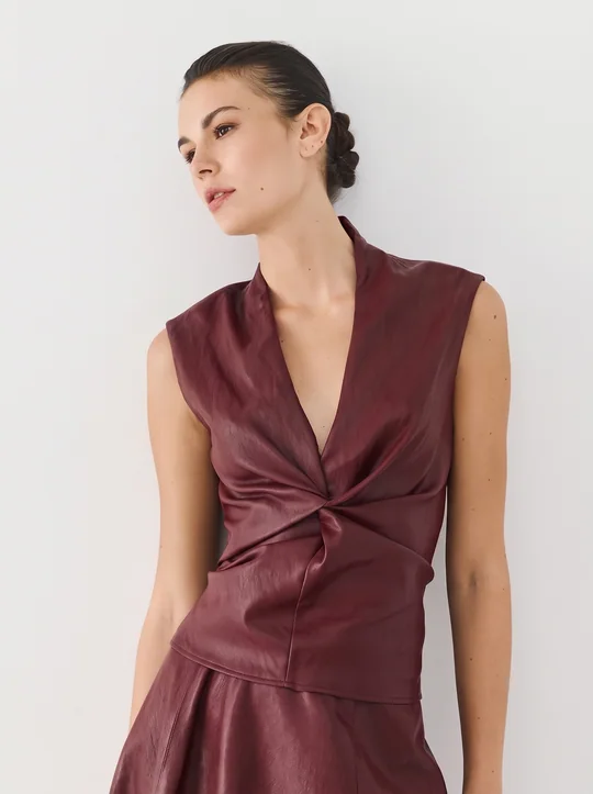 Top simili cuir + Jupe midi bordeaux — Bordeaux