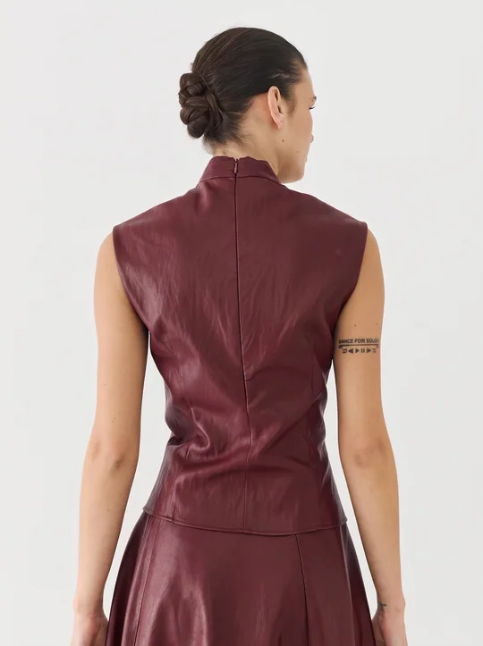 Top simili cuir + Jupe midi bordeaux — vue 4