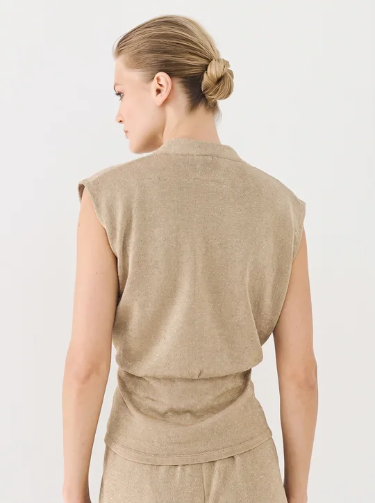 Ensemble top cache-cœur lurex + pantalon lurex beige — vue 3