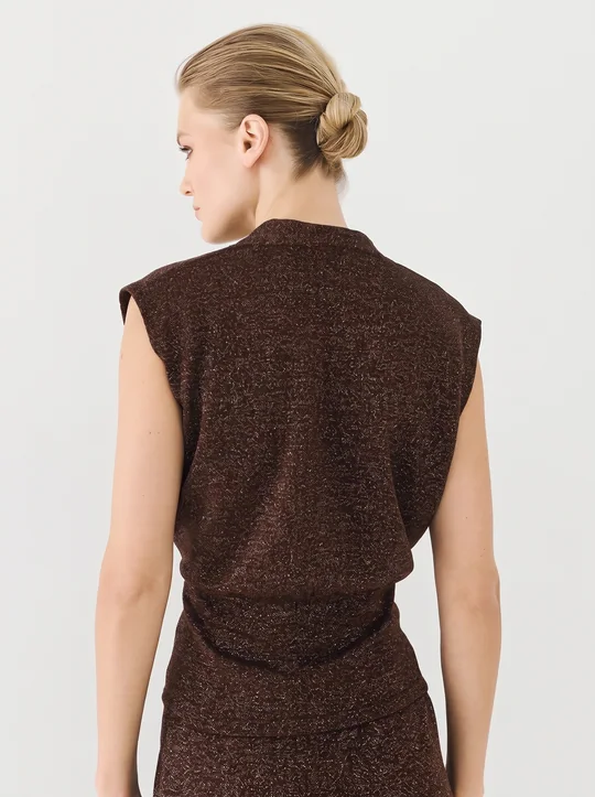 Ensemble top cache-cœur lurex + pantalon lurex café — vue 3