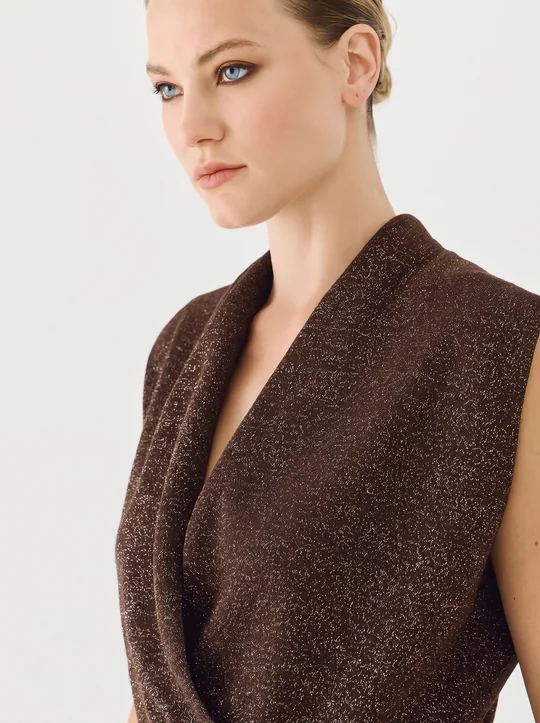 Ensemble top cache-cœur lurex + pantalon lurex café — vue 4