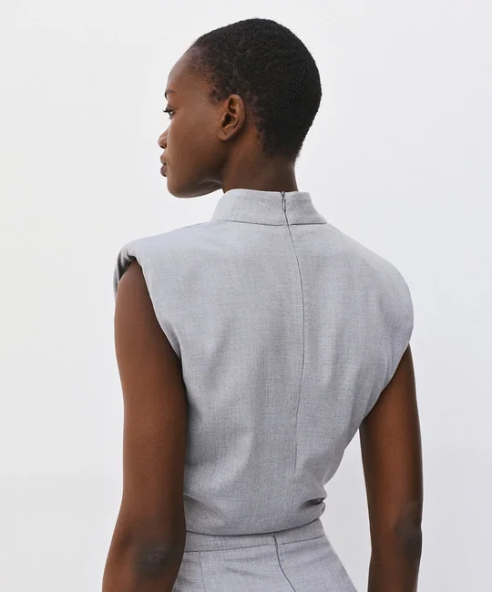 Ensemble top épaulettes + jupe courte plissée gris — vue 5