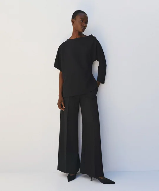 Blouse asymétrique & Pantalon palazzo Noir — Noir