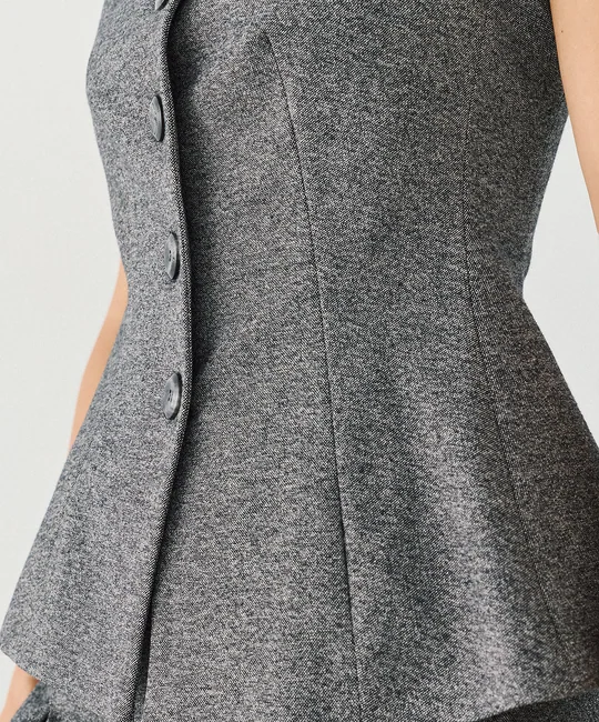 Ensemble gilet tailleur boutonné + jupe midi à plis gris — vue 4