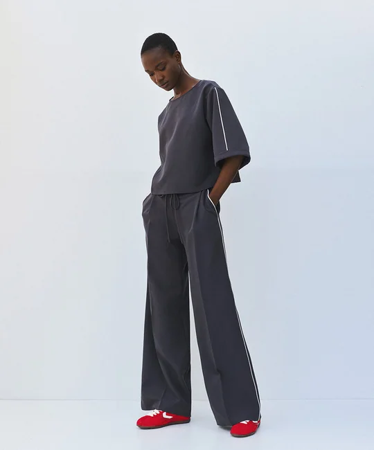 Top passepoil + Pantalon large coal — Anthracite