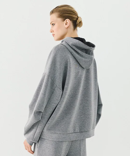 Ensemble sweat capuche clouté + pantalon large gris — vue 4