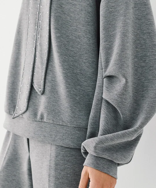 Ensemble sweat capuche clouté + pantalon large gris — vue 5