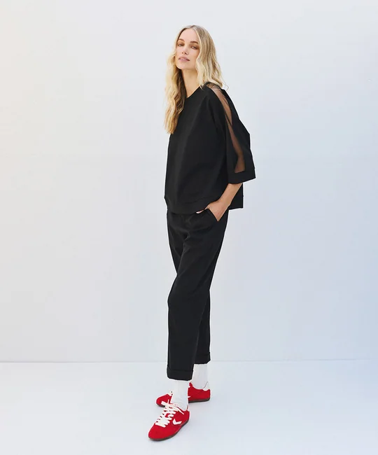 Blouse transparente & Pantalon évasé Noir — vue 3