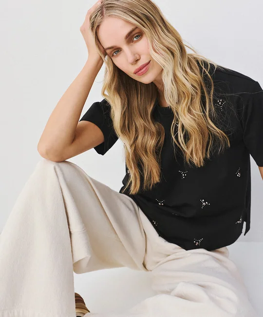 Top à motifs de strass — Noir