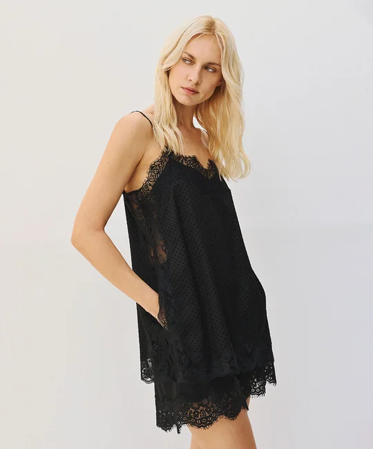 Top dentelle & Short rayé Noir — Noir