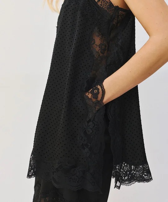 Top dentelle & Short rayé Noir — vue 3
