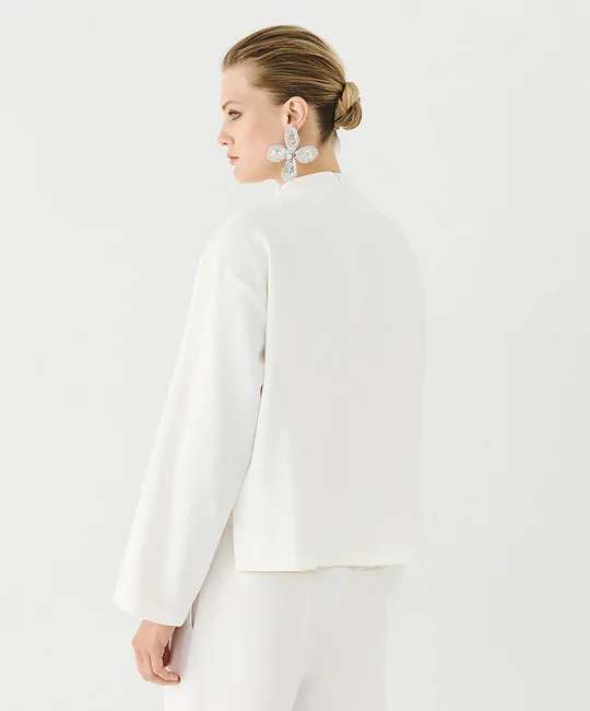 Ensemble blouse col drapé + pantalon droit écru — vue 5