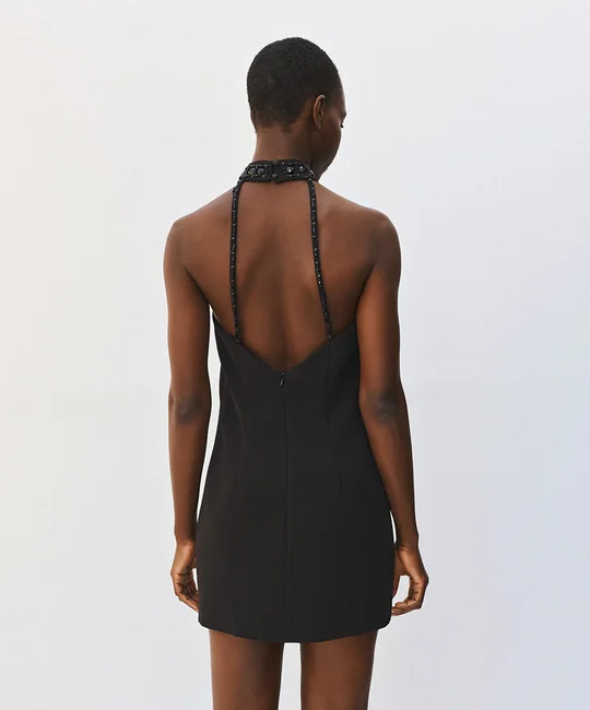 Robe courte col licou orné de pierres — vue 6